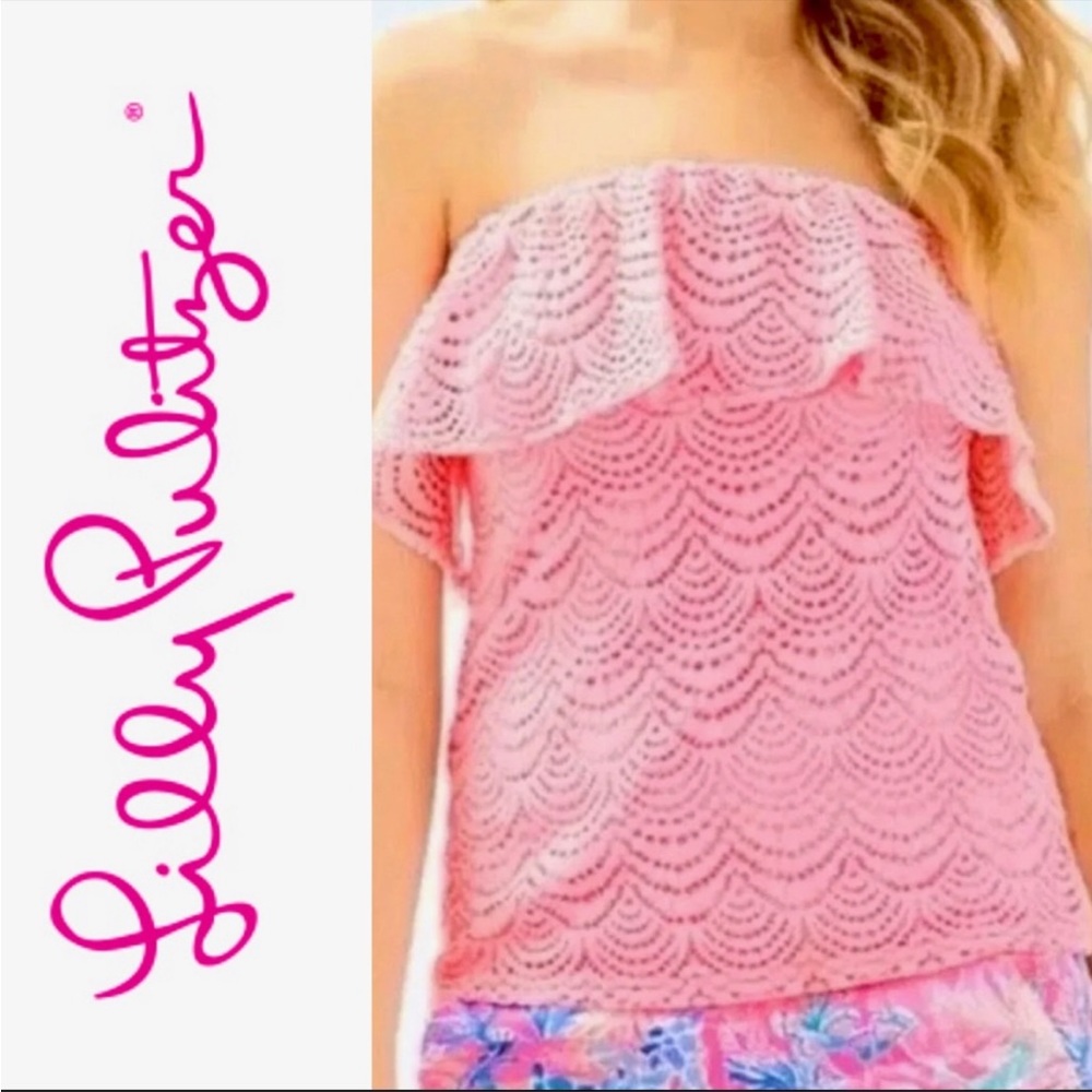 Lilly Pulitzer Wiley Tube Top Pink Scalloped Shell Lace